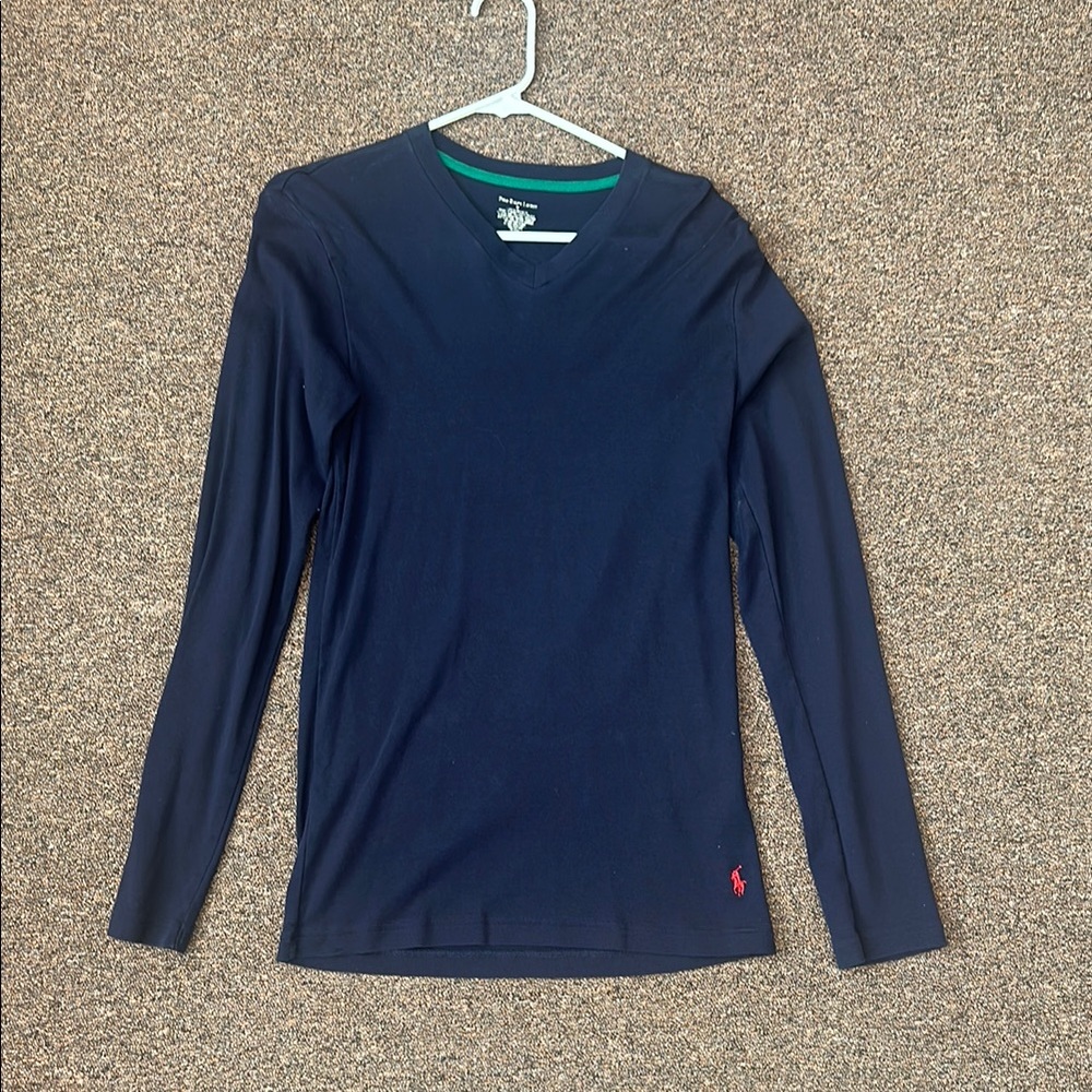 Navy Long Sleeve Shirt with Red Logo